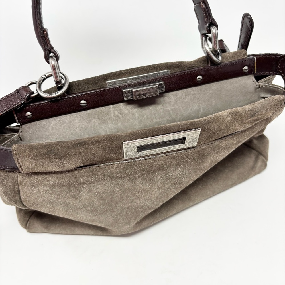 Fendi Peekaboo Top Handle Bag Dove Grey Suede Medium Silver Hardware - Picture 11 of 16
